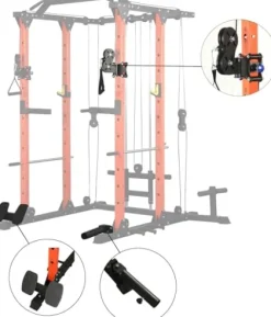 REDAEL Versatile Power Cage with LAT Pulldown, Weight Storage, and Optional Bench Orange+Black