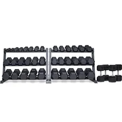 REP FITNESS Rubber Hex Dumbbell Set with Racks Matte Black
