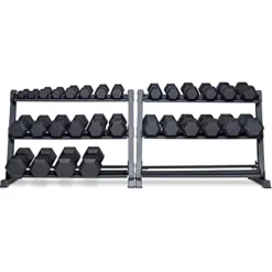 REP Rubber Hex Dumbbell Set 5-75 lbs with 2 Matte Black Racks