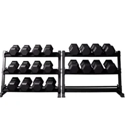 REP Rubber Hex Dumbbell Set with Matte Black Racks