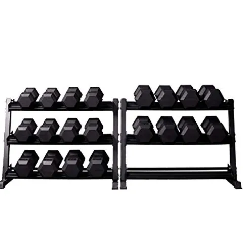REP Rubber Hex Dumbbell Set with Matte Black Racks
