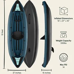 Retrospec Coaster 1 Person Inflatable Kayak Ocean Blue