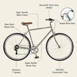 Retrospec Kinney 7-Speed City Bike High-Tensile Steel Commuter Bicycle – Tungsten