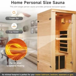 RIGO 1-Person Infrared Sauna Hemlock Wood with Bluetooth & LED Control 980W