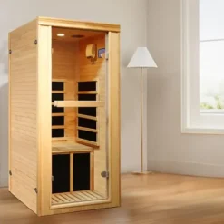 RIGO 1-Person Infrared Sauna Indoor Hemlock Wood Low EMF 980W