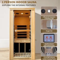 RIGO 1-Person Infrared Sauna Indoor Hemlock Wood Low EMF 980W