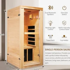 RIGO 1-Person Infrared Sauna Indoor Hemlock Wood Low EMF 980W