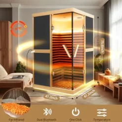 RIGO 2-Person Infrared Sauna Hemlock Wood with LED Control and Glass Doors 1980W