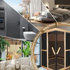 RIGO 2-Person Infrared Sauna Hemlock Wood with LED Control and Glass Doors 1980W