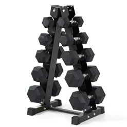 RitFit Rubber Hex Dumbbells Set with Rack 180LBS