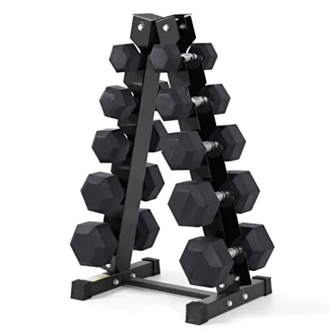 RitFit Rubber Hex Dumbbells Set with Rack 180LBS