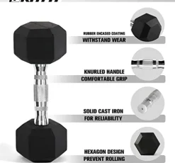 RitFit Rubber Hex Dumbbells Set with Rack 180LBS