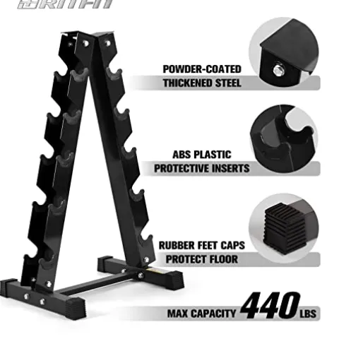 RitFit Rubber Hex Dumbbells Set with Rack 180LBS