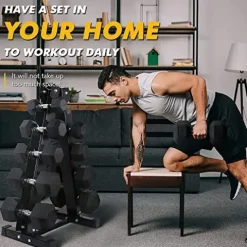 RitFit Rubber Hex Dumbbells Set with Rack 180LBS