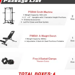 RitFit Smith Machine Power Rack with LAT-Pull Down System, Landmine, Barbell Bar, Plate Storage Pegs Black