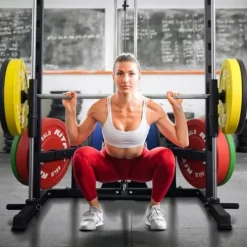 RitFit Smith Machine Power Rack with LAT-Pull Down System, Landmine, Barbell Bar, Plate Storage Pegs Black