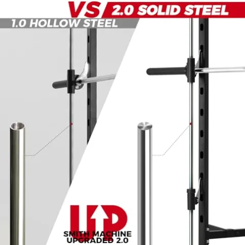 RitFit Smith Machine Power Rack with LAT-Pull Down System, Landmine, Barbell Bar, Plate Storage Pegs Black