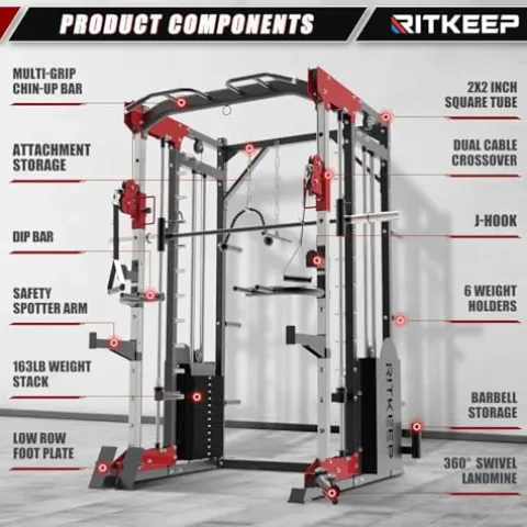 RitKeep Fitness PMAX 5600 Smith Machine 6-in-1 Home Gym Black&Red