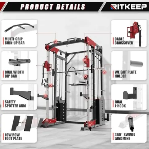 RitKeep Fitness PMAX 5600 Smith Machine 6-in-1 Home Gym Black&Red