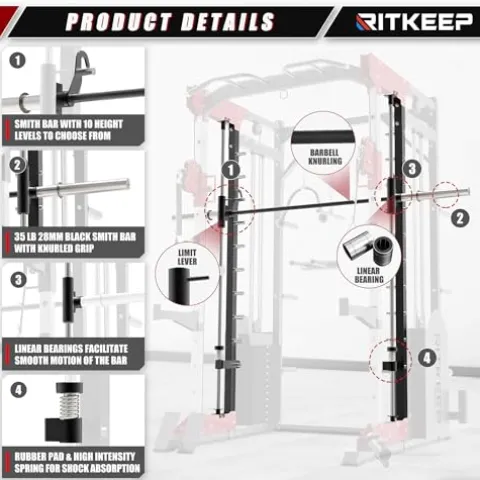 RitKeep Fitness PMAX 5600 Smith Machine 6-in-1 Home Gym Black&Red