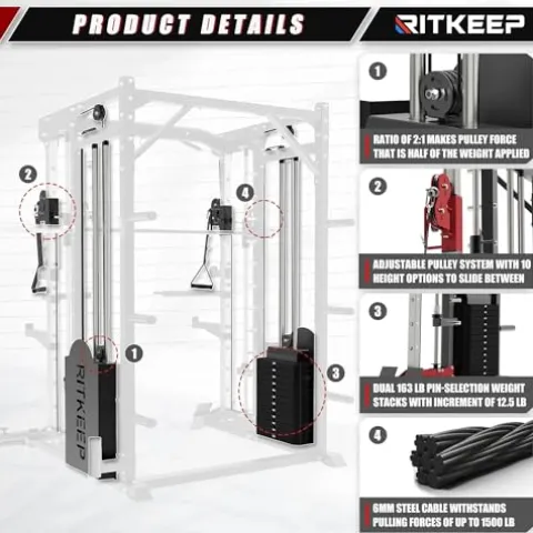 RitKeep Fitness PMAX 5600 Smith Machine 6-in-1 Home Gym Black&Red