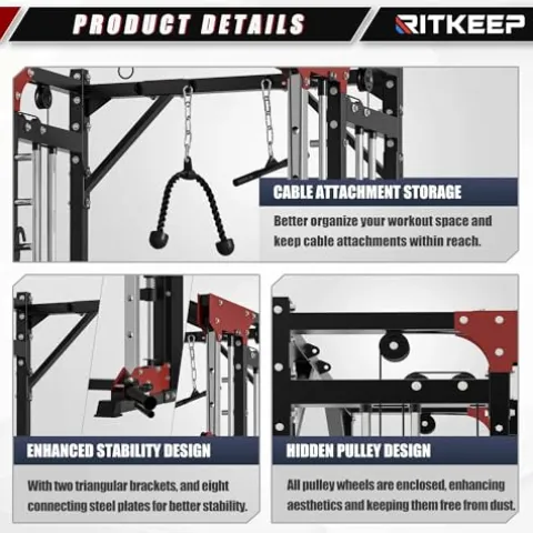 RitKeep Fitness PMAX 5600 Smith Machine 6-in-1 Home Gym Black&Red