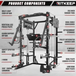 RitKeep Fitness PMAX 4750 Smith Machine Home Gym Combo Plus Black
