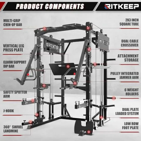 RitKeep Fitness PMAX 4750 Smith Machine Home Gym Combo Plus Black