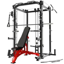 RitKeep Fitness PMAX-4550 Black Combo Smith Machine Training System Red Bench
