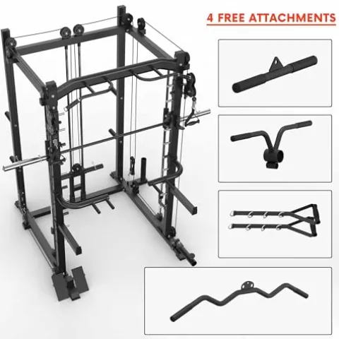 RitKeep Fitness PMAX-4550 Black Combo Smith Machine Training System Red Bench