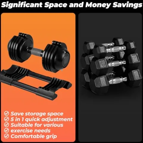Roinoim 5-in-1 Adjustable Dumbbells Set 52LB Pair