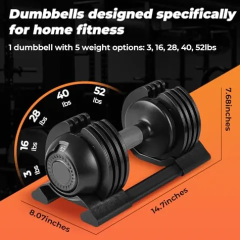 Roinoim 5-in-1 Adjustable Dumbbells Set 52LB Pair