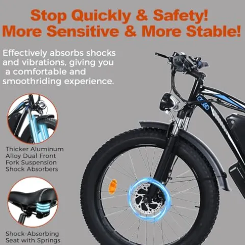 Ronson Electric Bicycle for Adults Dual Motor 1000W/2000W 48V/23AH Black-2000W (New upgraded style)