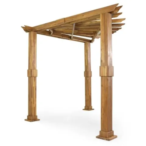 Roomfitters Acacia Wood Pergola Rustic Outdoor Patio Shade Structure Teak