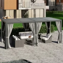 RoyalCraft 10′ x 20′ Outdoor Adjustable Louvered Pergola Gray