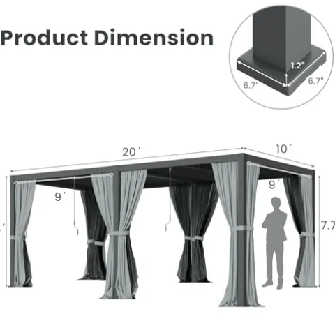 RoyalCraft 10′ x 20′ Outdoor Adjustable Louvered Pergola Gray