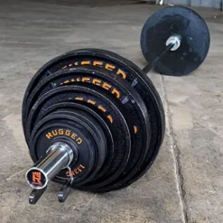 Rugged Strength & Fitness Olympic Weight Plate Set – 300 lbs. Cast Iron, Deep Dish Design Black