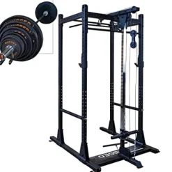 Rugged Strength & Fitness Power Rack with Lat Attachment Black