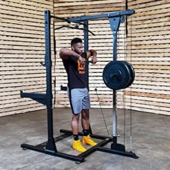 Rugged Strength & Fitness Half Rack with Lat Attachment Black