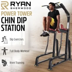 RYAN SHERWOOD Power Tower – Commercial Chin Dip Station with Vertical Knee Raise, 275 lb Capacity