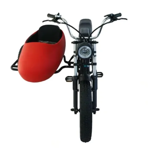RZZLGY Electric Motorcycle with Sidecar, Snow Tires, 60km Range, Red