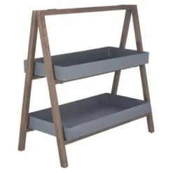 Safavieh Outdoor Collection Danser 2-Tier Shelf Dark Walnut/Grey