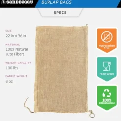 Sandbaggy Burlap Bags 22″ x 36″ Food Grade Pack of 500 Brown
