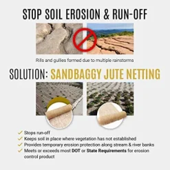 Sandbaggy Jute Netting Roll – 225 ft Length x 4 ft Width – Erosion Control (3 Rolls) Brown