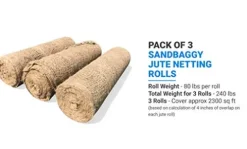 Sandbaggy Jute Netting Roll – 225 ft Length x 4 ft Width – Erosion Control (3 Rolls) Brown