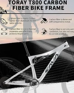 SAVADECK Carbon Fiber Mountain Bike Dual Suspension Bicycle White