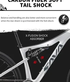 SAVADECK Carbon Fiber Mountain Bike Dual Suspension Bicycle White