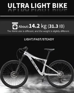 SAVADECK Carbon Fiber Mountain Bike Dual Suspension Bicycle White