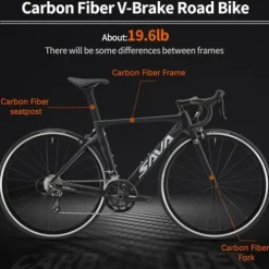 SAVADECK Carbon Road Bike with Shimano SORA R3000 18 Speed Derailleur System, Racing Bicycle – Black