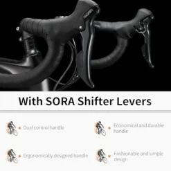 SAVADECK Carbon Road Bike with Shimano SORA R3000 18 Speed Derailleur System, Racing Bicycle – Black